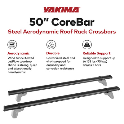 YAKIMA 50 Inch Steel CoreBar Aerodynamic Roof Rack Crossbars, Black, Set of 2 - VMInnovations