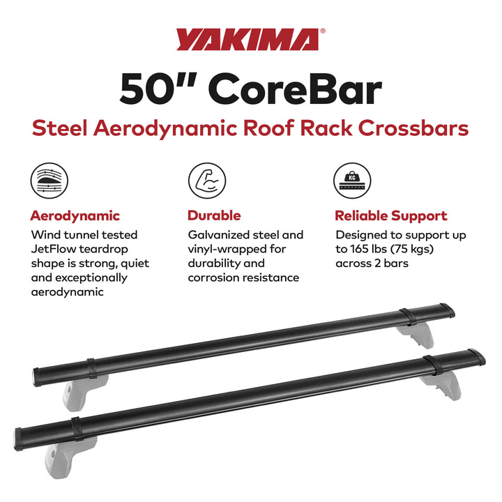 YAKIMA 50" Steel CoreBar Aerodynamic Roof Rack Crossbars, Black,2pc(Open Box)