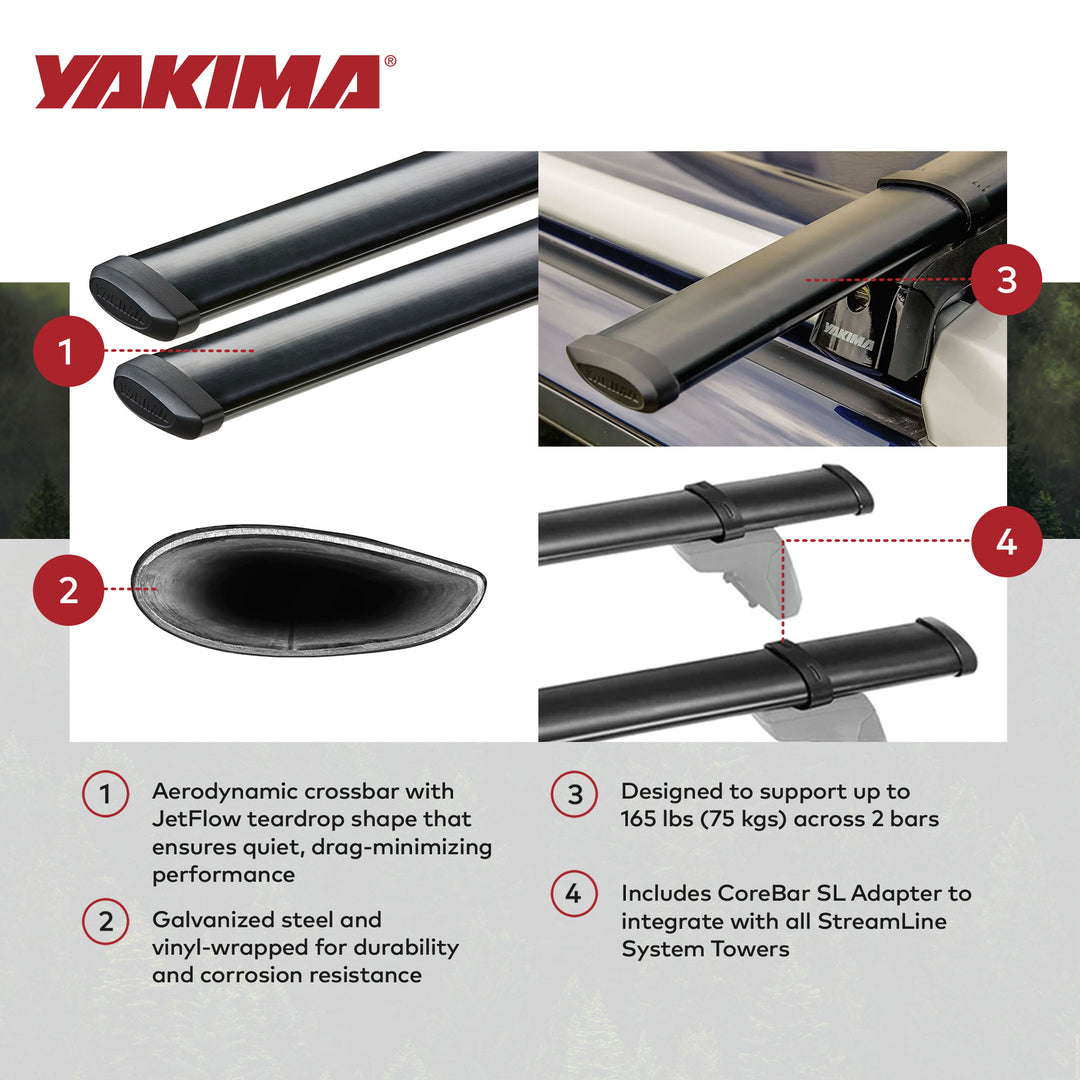 YAKIMA 50" Steel CoreBar Aerodynamic Roof Rack Crossbars, Black,2pc(Open Box)