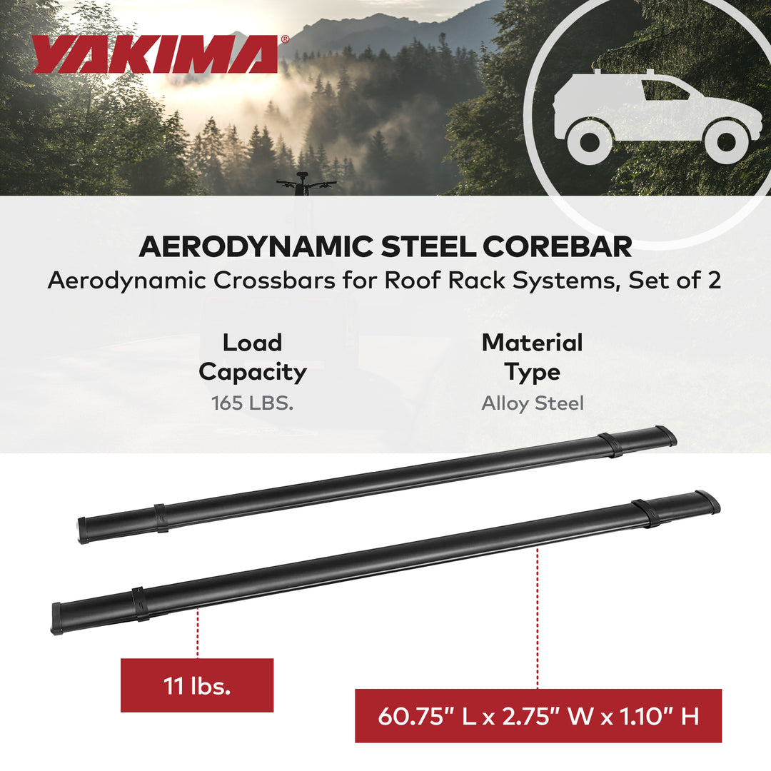YAKIMA 60" Steel CoreBar Aerodynamic Roof Rack Crossbars, Blk,Set of 2(Open Box)