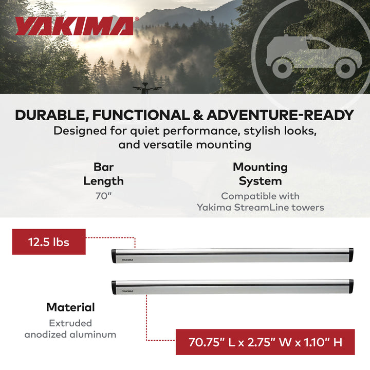 Yakima 70" Pair JetStreamRoof Rack Crossbars, Compatible with StreamLine Towers