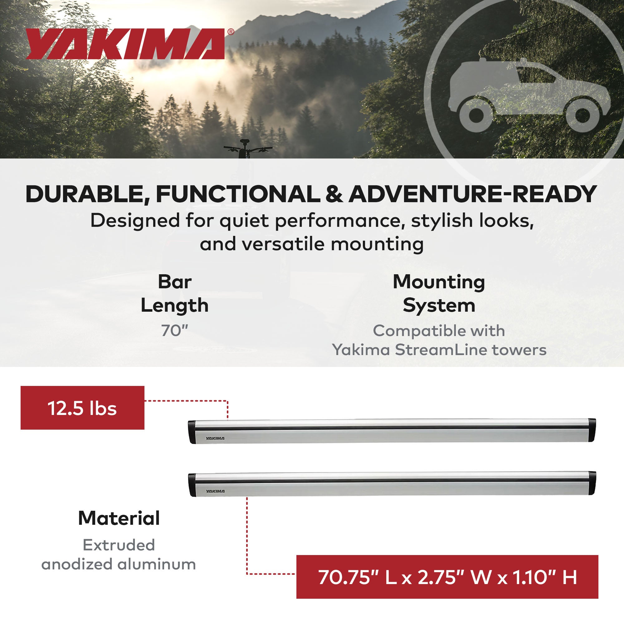 Yakima 70" JetStreamRoof Rack Crossbars, Compatible w/StreamLine Towers (Used)