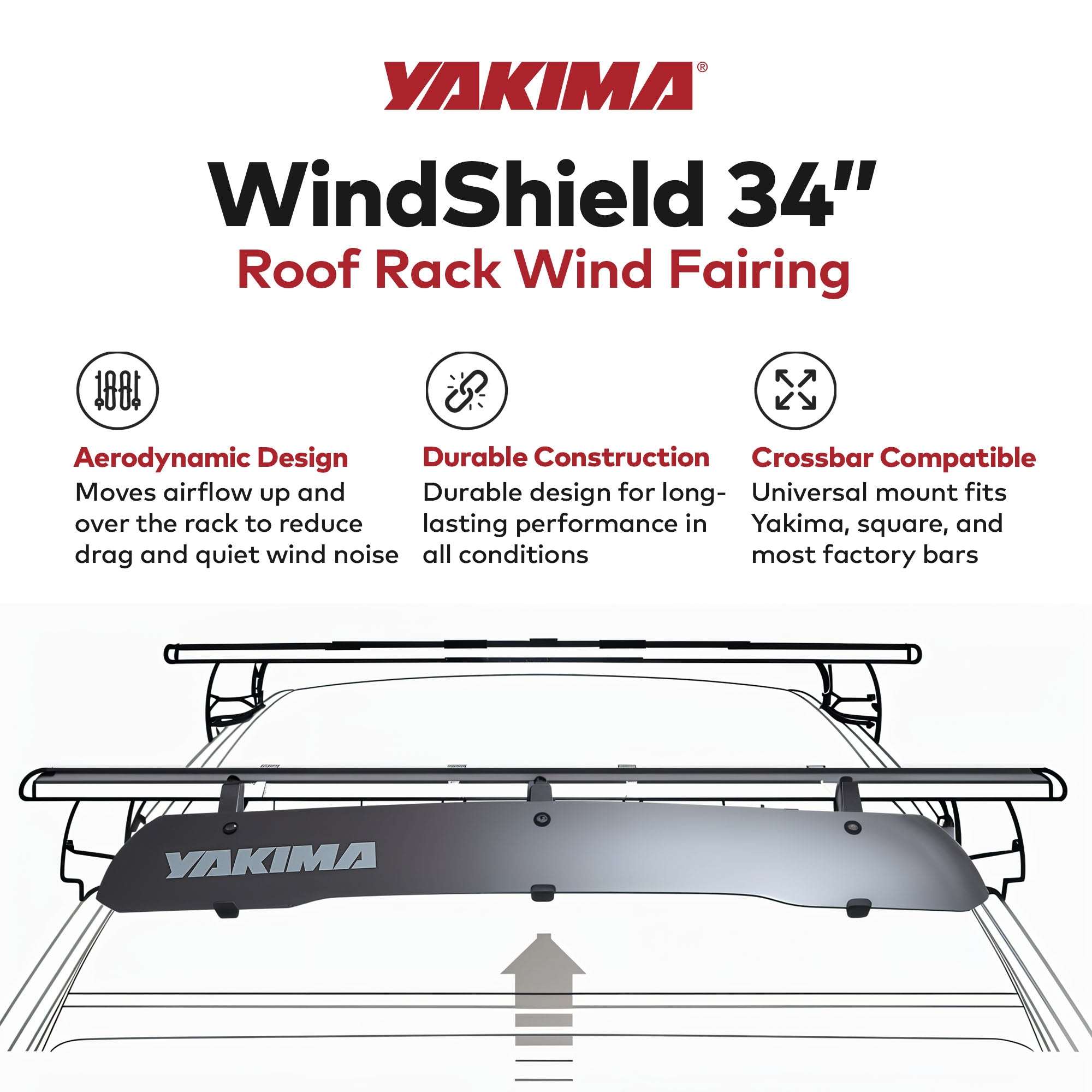 Yakima WindShield 34" Universal Fairing w/ Band Style Attachment,Black(Open Box) - VMInnovations