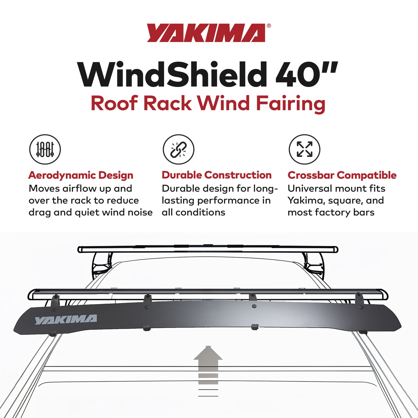 Yakima WindShield 40 Inch Roof Rack Wind Fairing, Compatible w/StreamLine Towers - VMInnovations