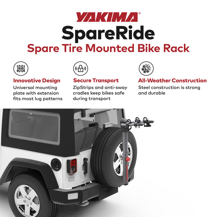 Yakima SpareRide Vehicle Rear Spare Tire Mounted 2 Bike Bicycle Rack, Gray/Black