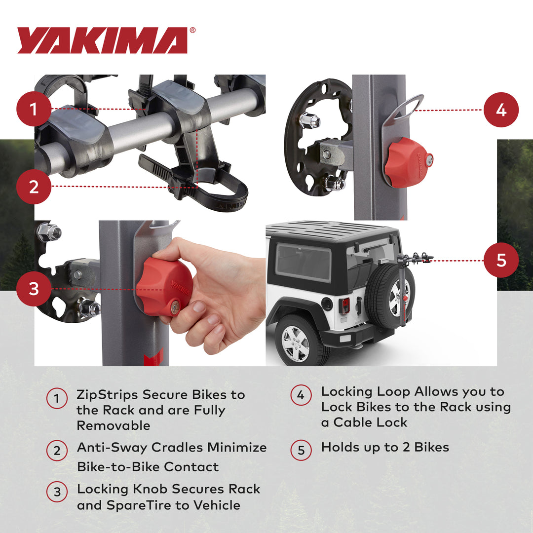 Yakima SpareRide Vehicle Rear Spare Tire Mounted 2 Bike Bicycle Rack, Gray/Black