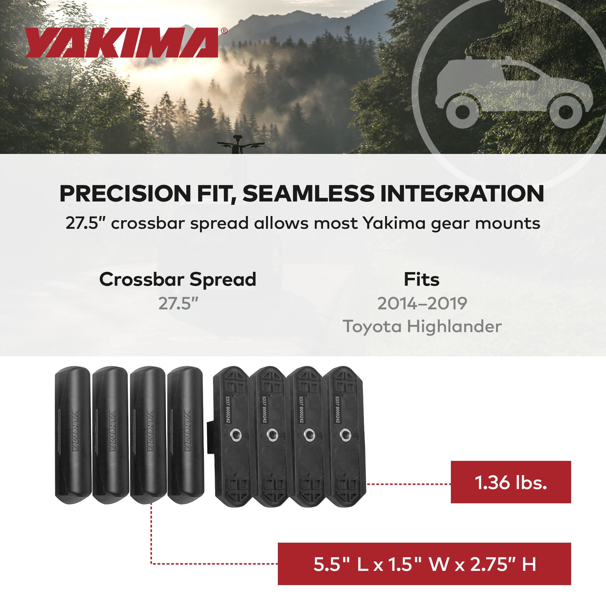 YAKIMA Landing Pad Fixed Point Tower, Compatible with 14-19 Toyota Highlander