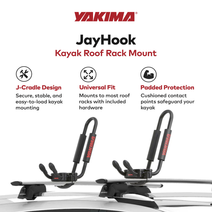 JayHook J-Cradle Rooftop Kayak Mount, Roof Rack w/Padding & Tie Downs (Open Box)