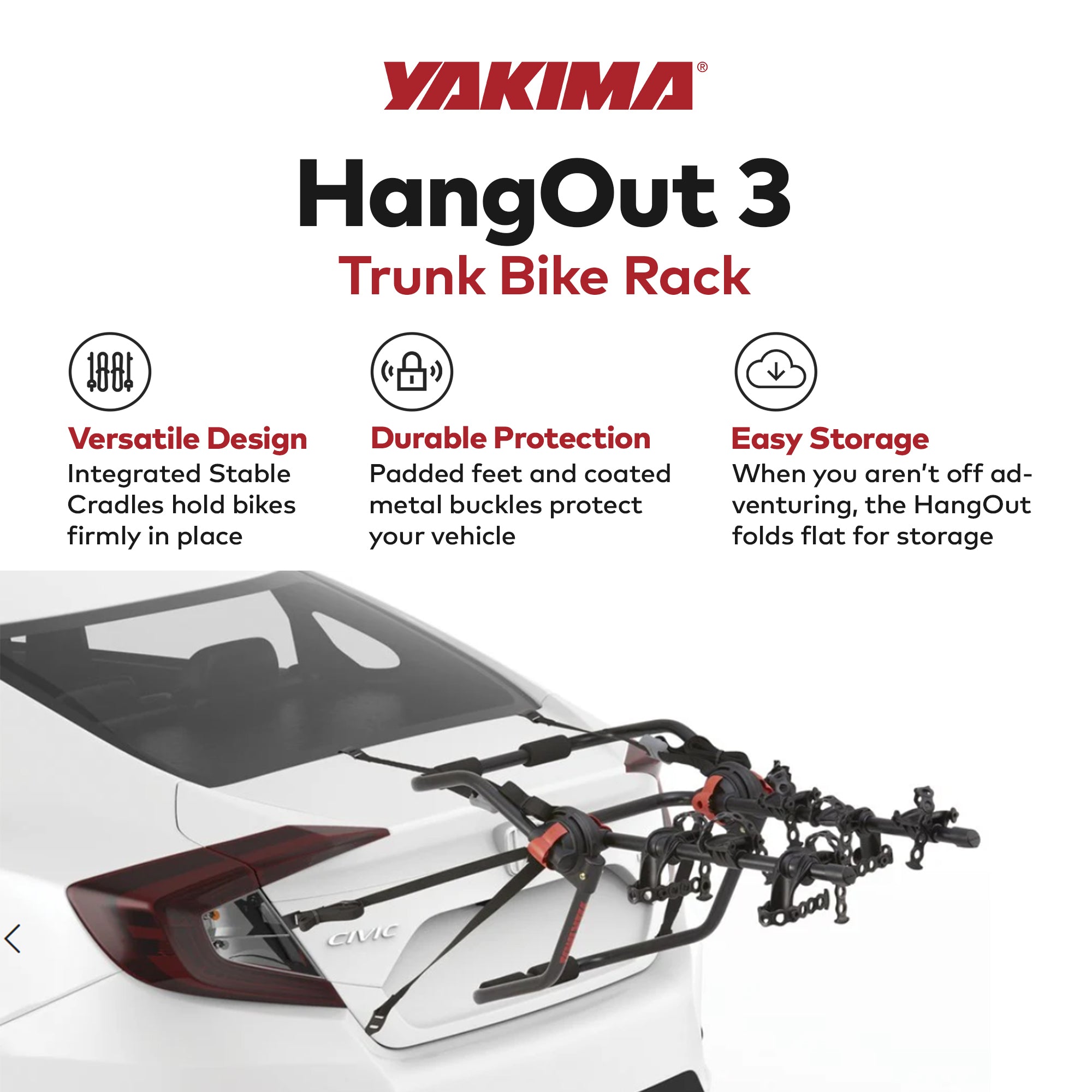 Yakima Car Trunk Compact Foldable 3 Bicycle Mount Rack Carrier, Black (Open Box) - VMInnovations