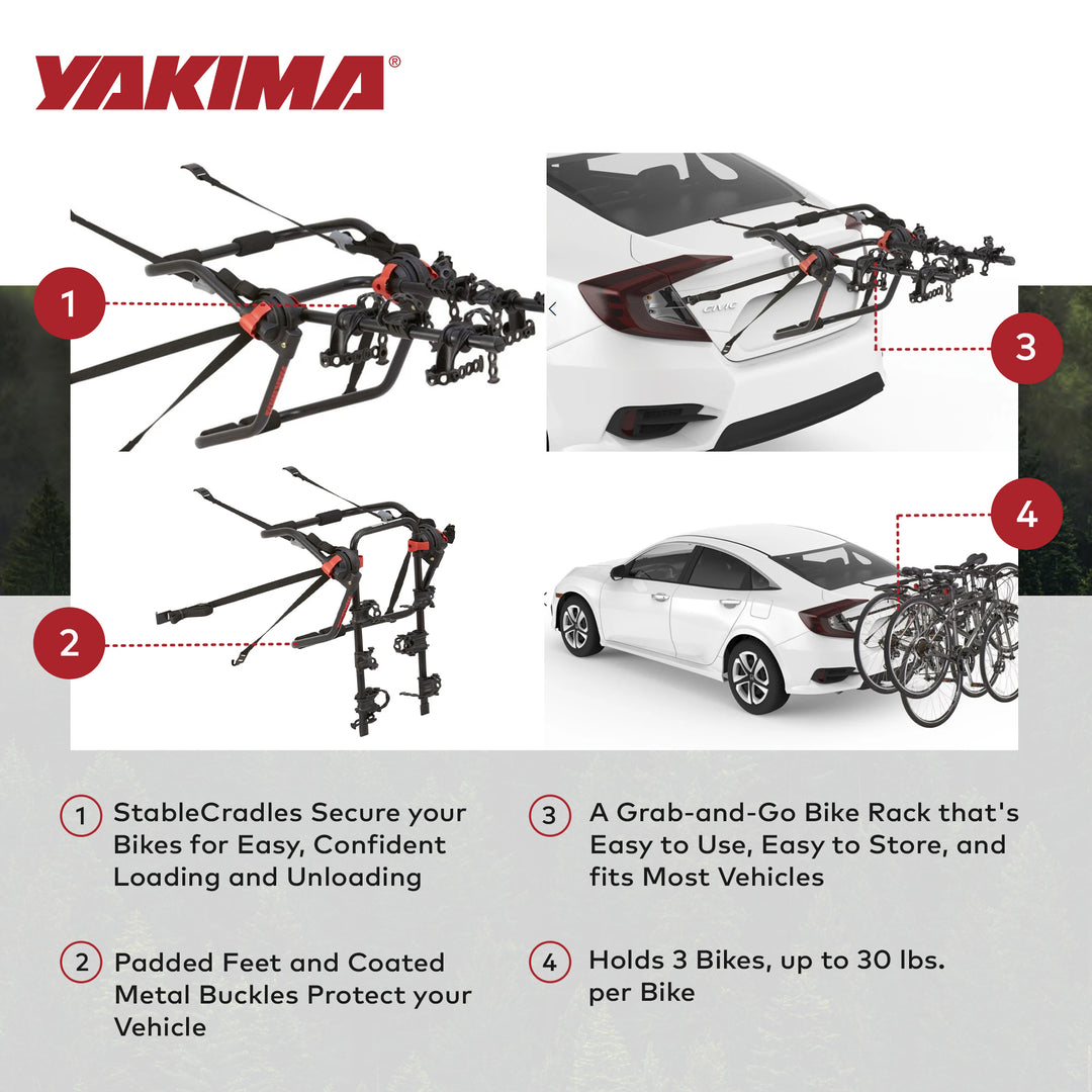 Yakima HangOut Car Trunk Compact Foldable 3 Bicycle Mount Rack Carrier, Black