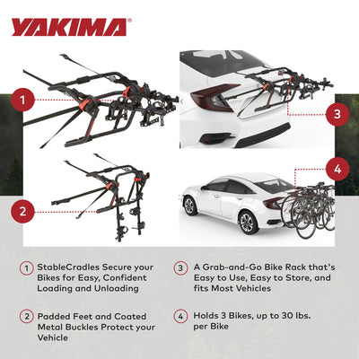 Yakima Car Trunk Compact Foldable 3 Bicycle Mount Rack Carrier, Black (Open Box)