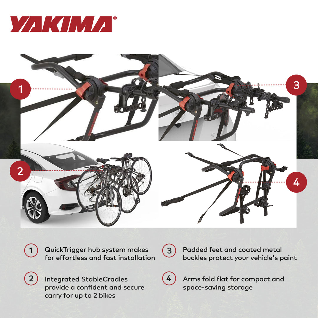 Yakima Car Trunk Compact Foldable 2 Bicycle Mount Rack Carrier, Black (Open Box)