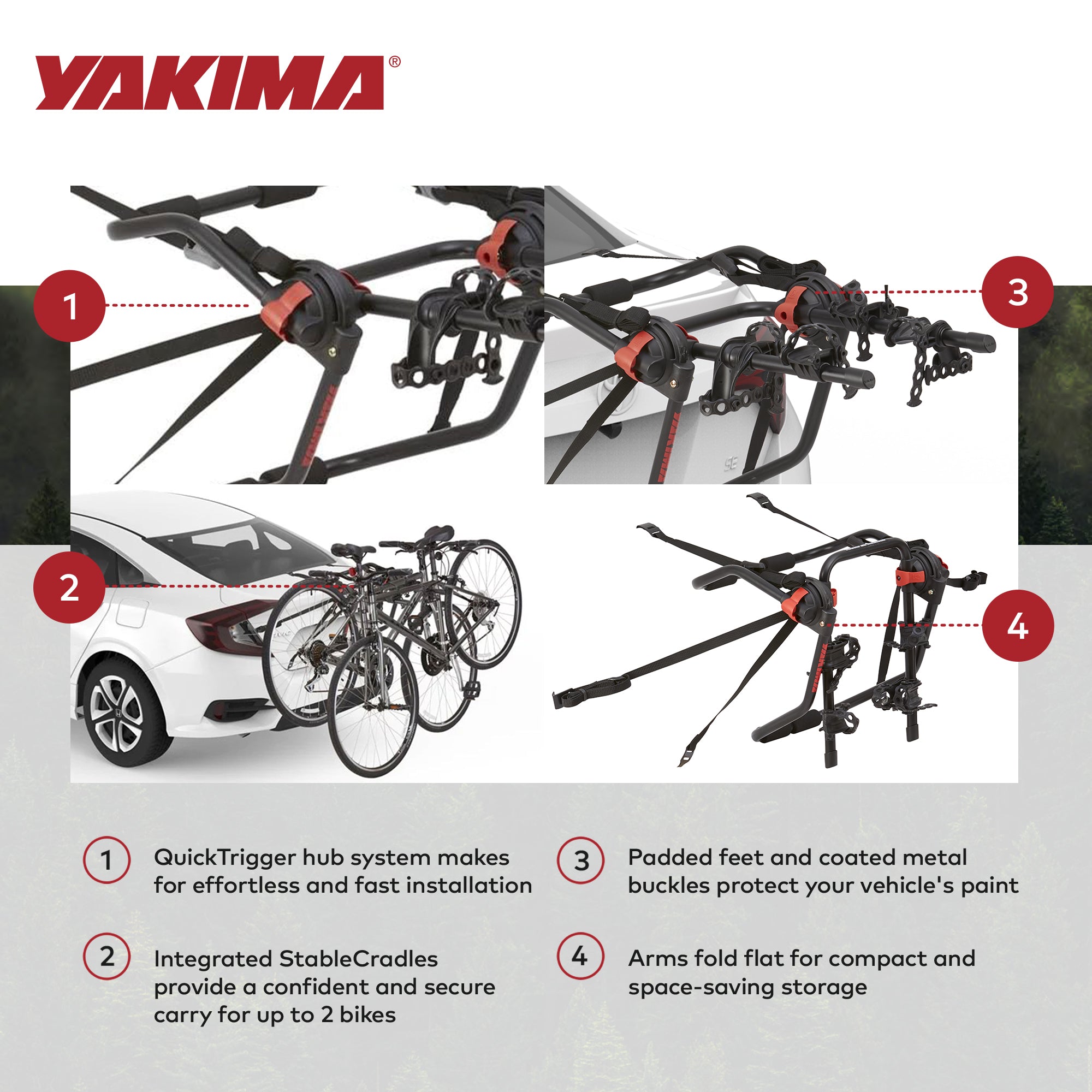 Yakima Car Trunk Compact Foldable 2 Bicycle Mount Rack Carrier, Black (Open Box) - VMInnovations