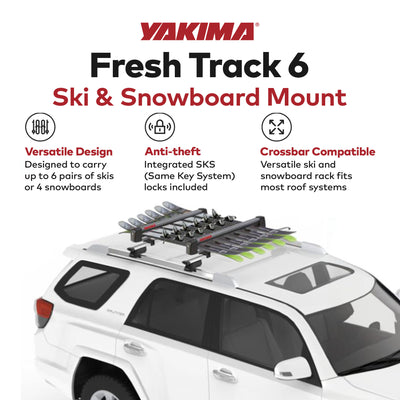 Yakima FreshTrack 6 Universal Car Roof Ski and Snowboard Rack, Black (Open Box)