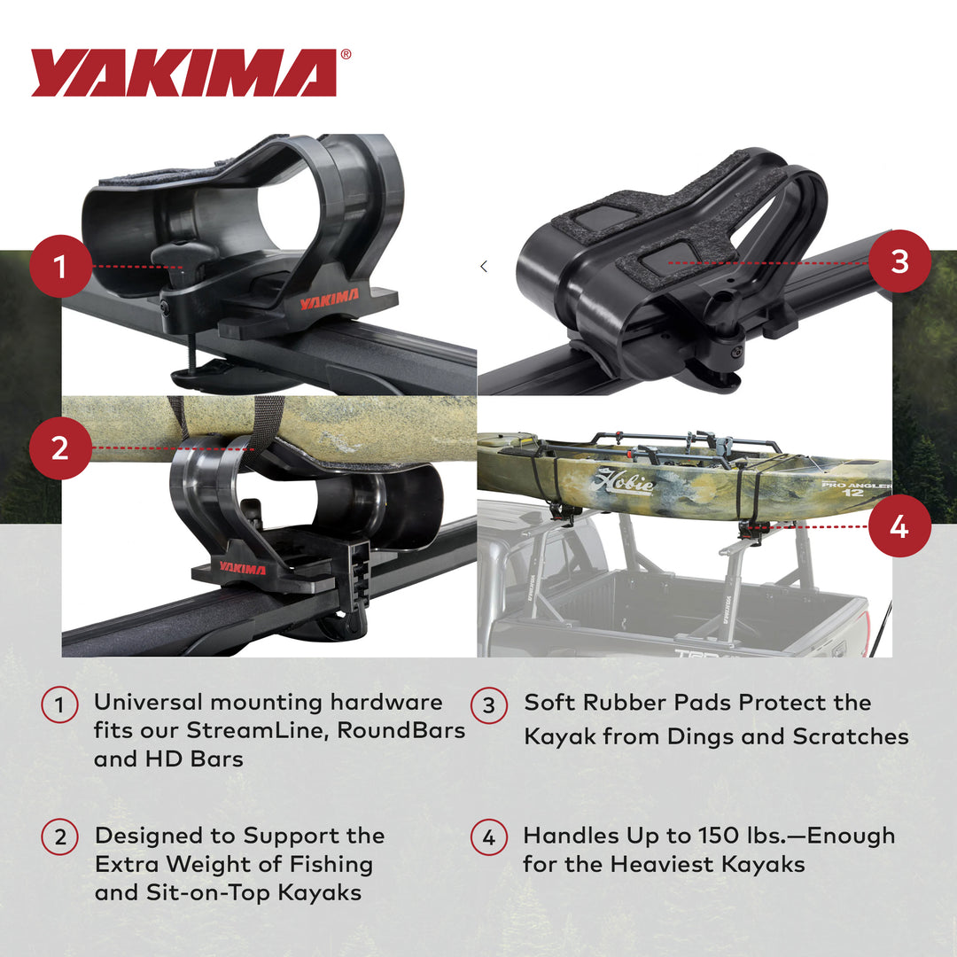 YAKIMA BigCatch Kayak Fishing Boat Saddles for Roof Racks/Trailers,Blk(Open Box)