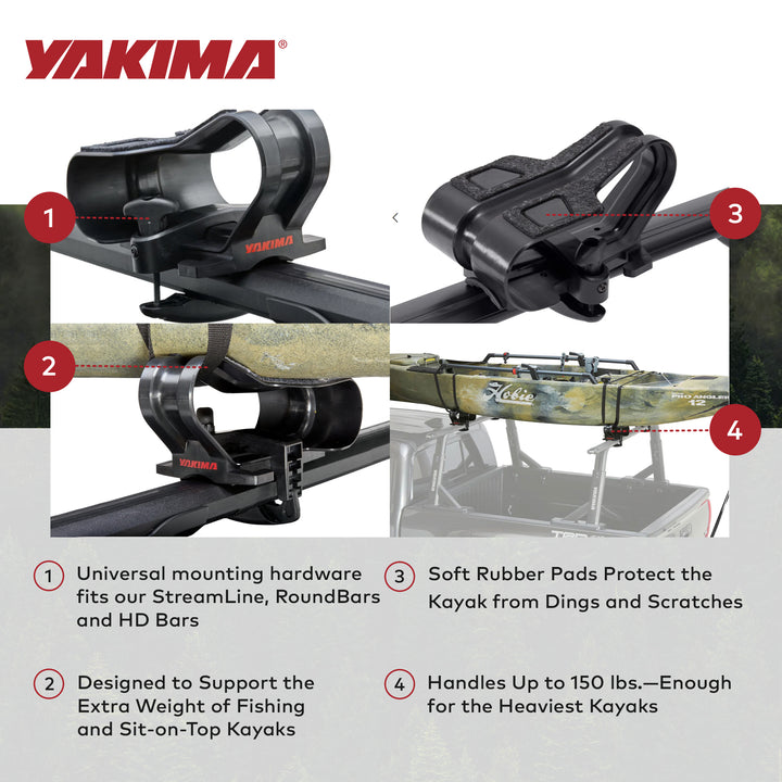 YAKIMA BigCatch Kayak Fishing Boat Saddles for Roof Racks/Trailers,Blk(Open Box)