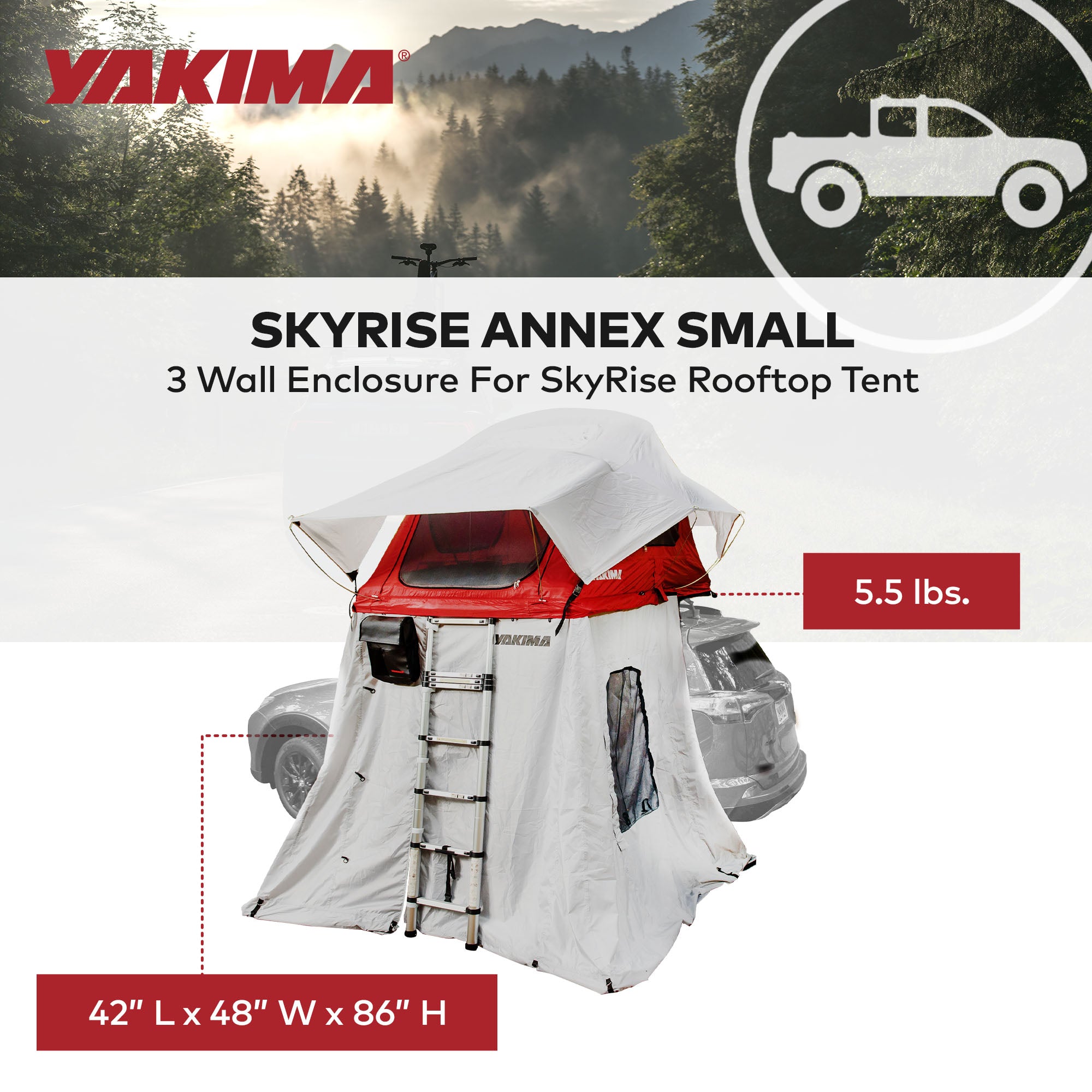 Yakima SkyRise Annex 3 Wall Enclosure for Small SkyRise Rooftop Tents, Gray - VMInnovations