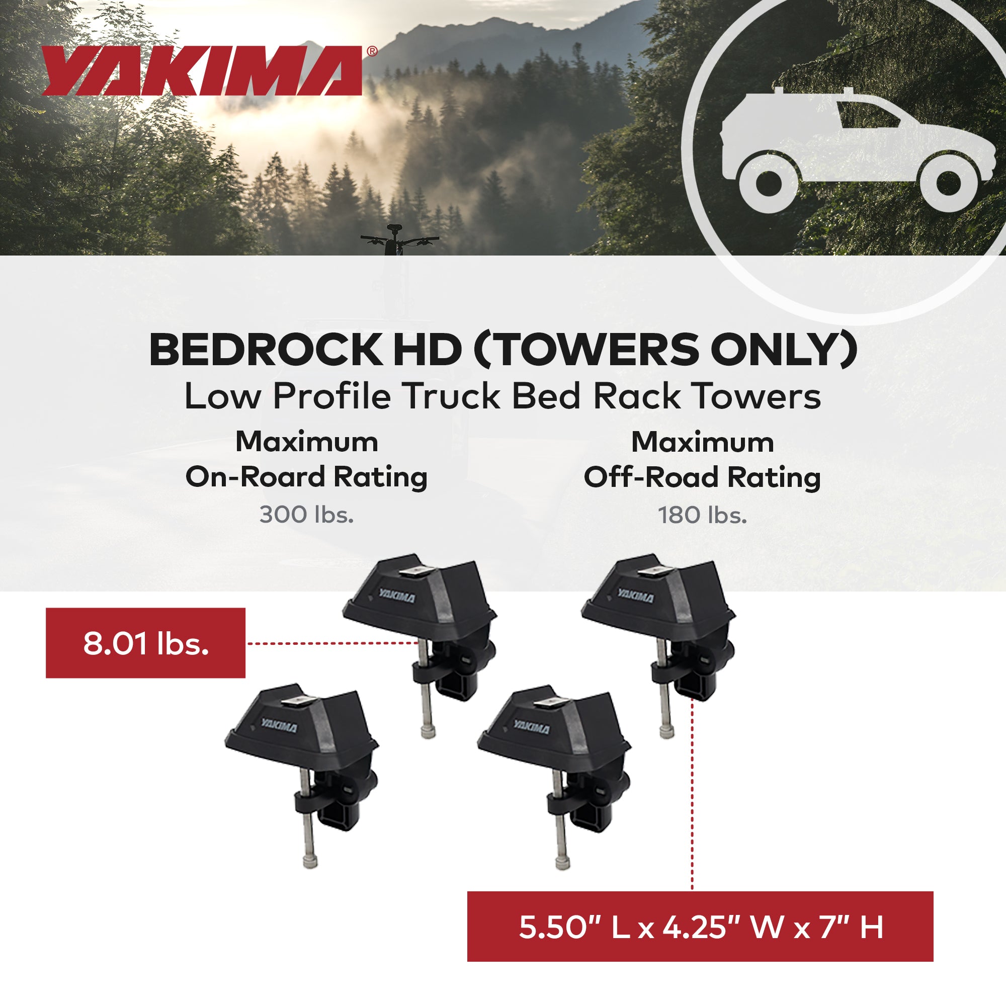 YAKIMA HD Low Profile Truck Bed Rack Towers for HD Bar Crossbar, Black (Used) - VMInnovations