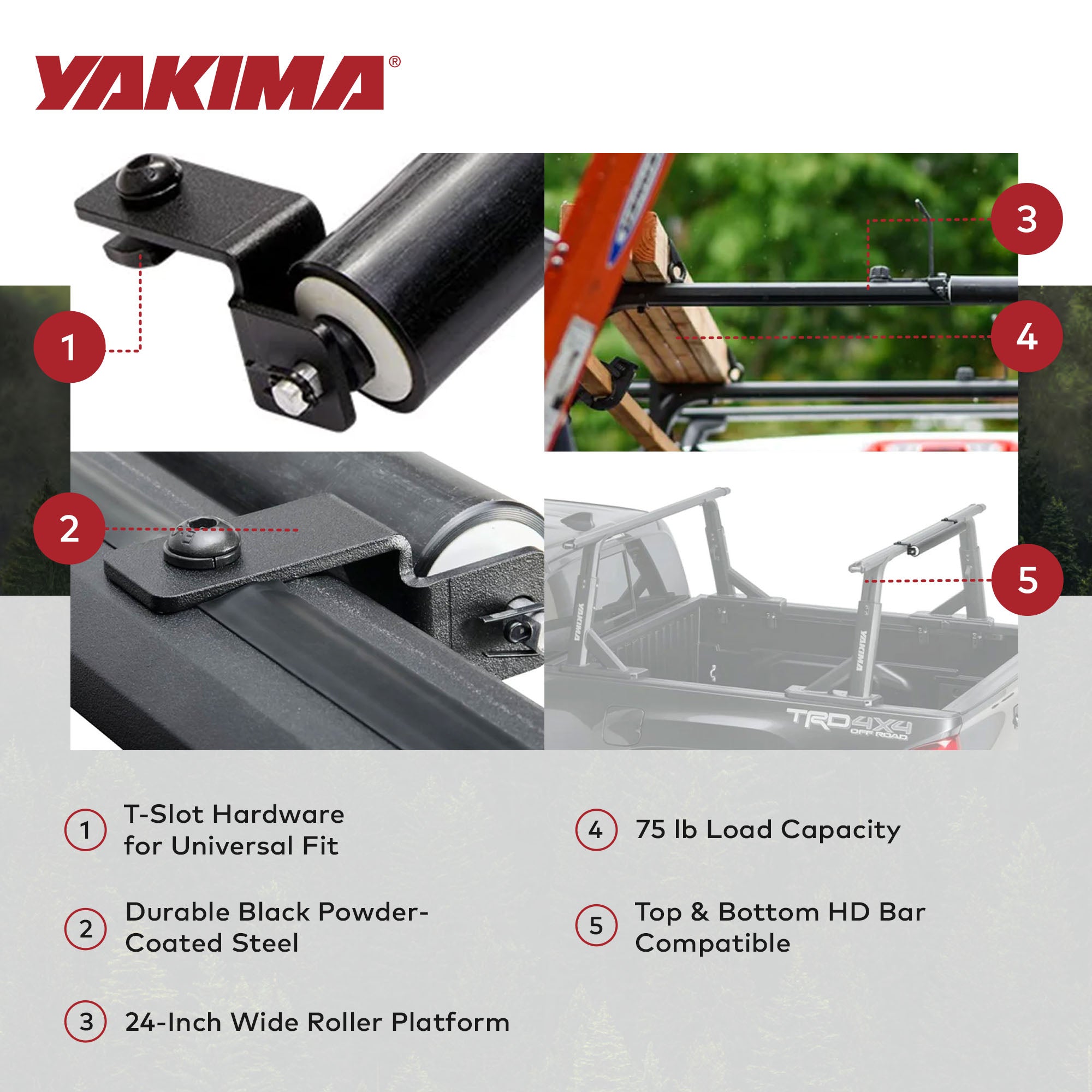Yakima 2.5 Pound T-Slot Mounted Load Assist Ladder Roller, Compatible w/HD Bars - VMInnovations