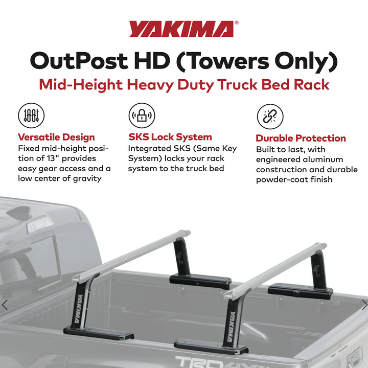 Yakima OutPost HD (Towers Only) Mid Height Heavy Duty Truck Bed Rack, Black