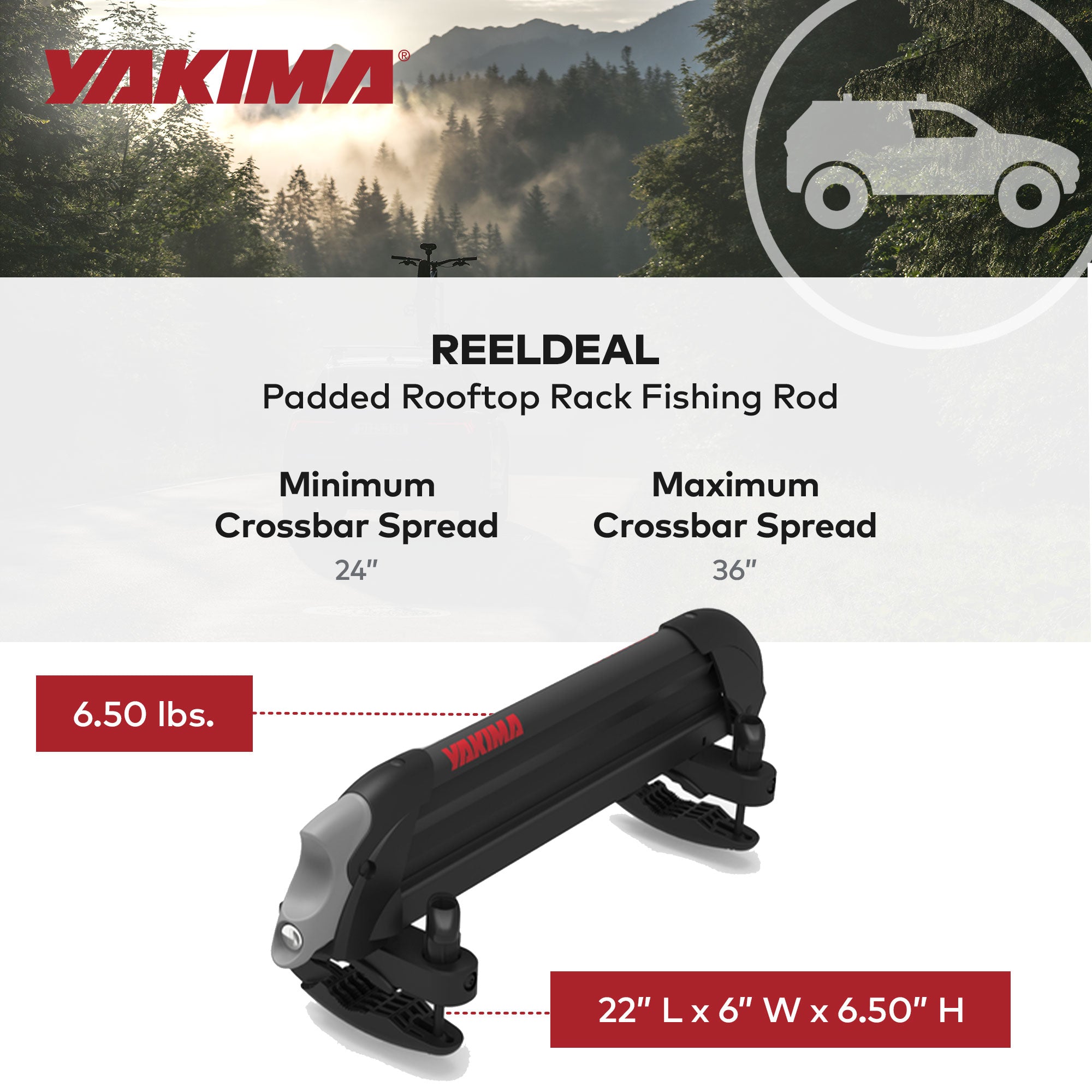 YAKIMA ReelDeal Padded Rooftop Rack Mount & 2 Pack 55 Inch Aluminum HD Crossbar