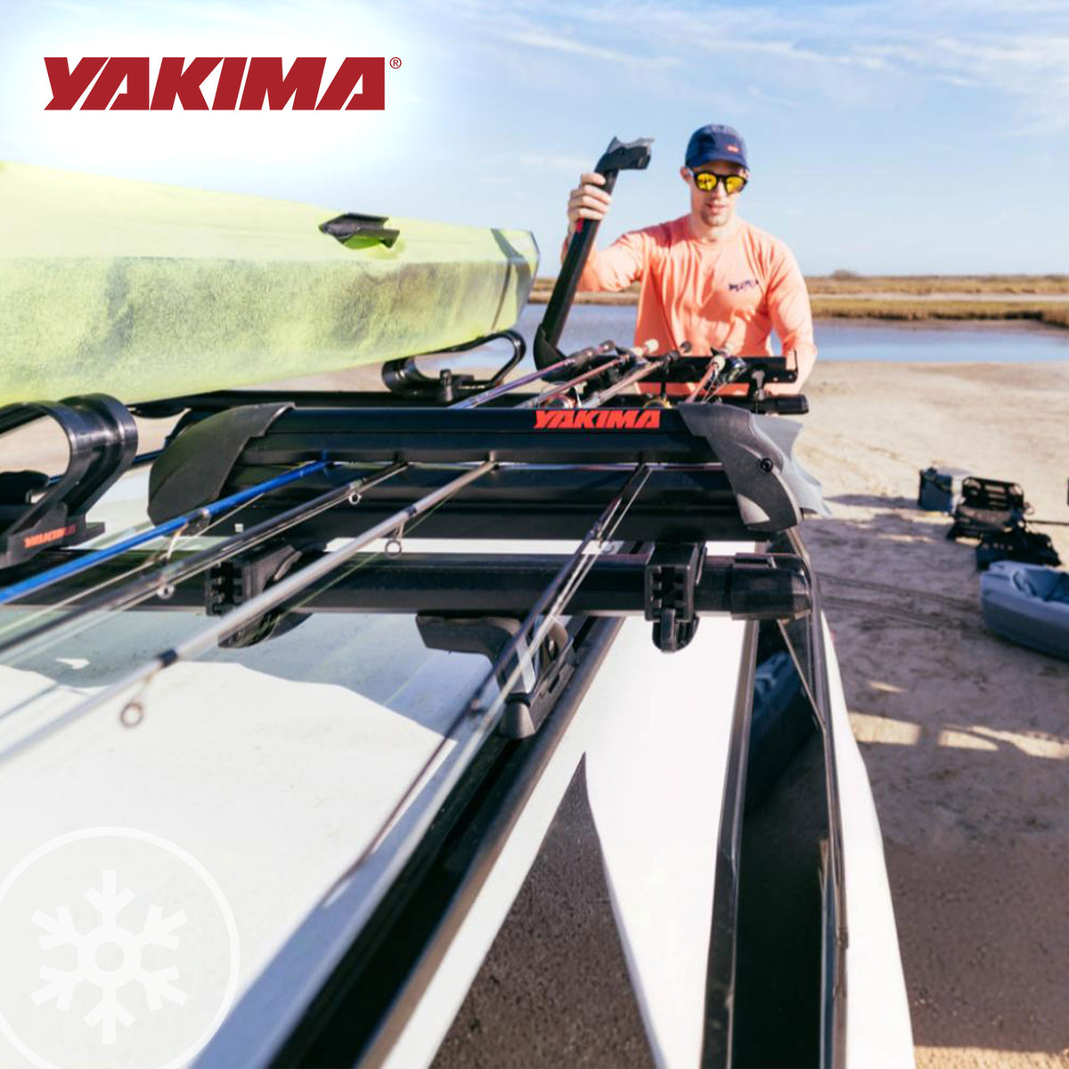 YAKIMA ReelDeal Padded Rooftop Rack Mount & 2 Pack 55 Inch Aluminum HD Crossbar