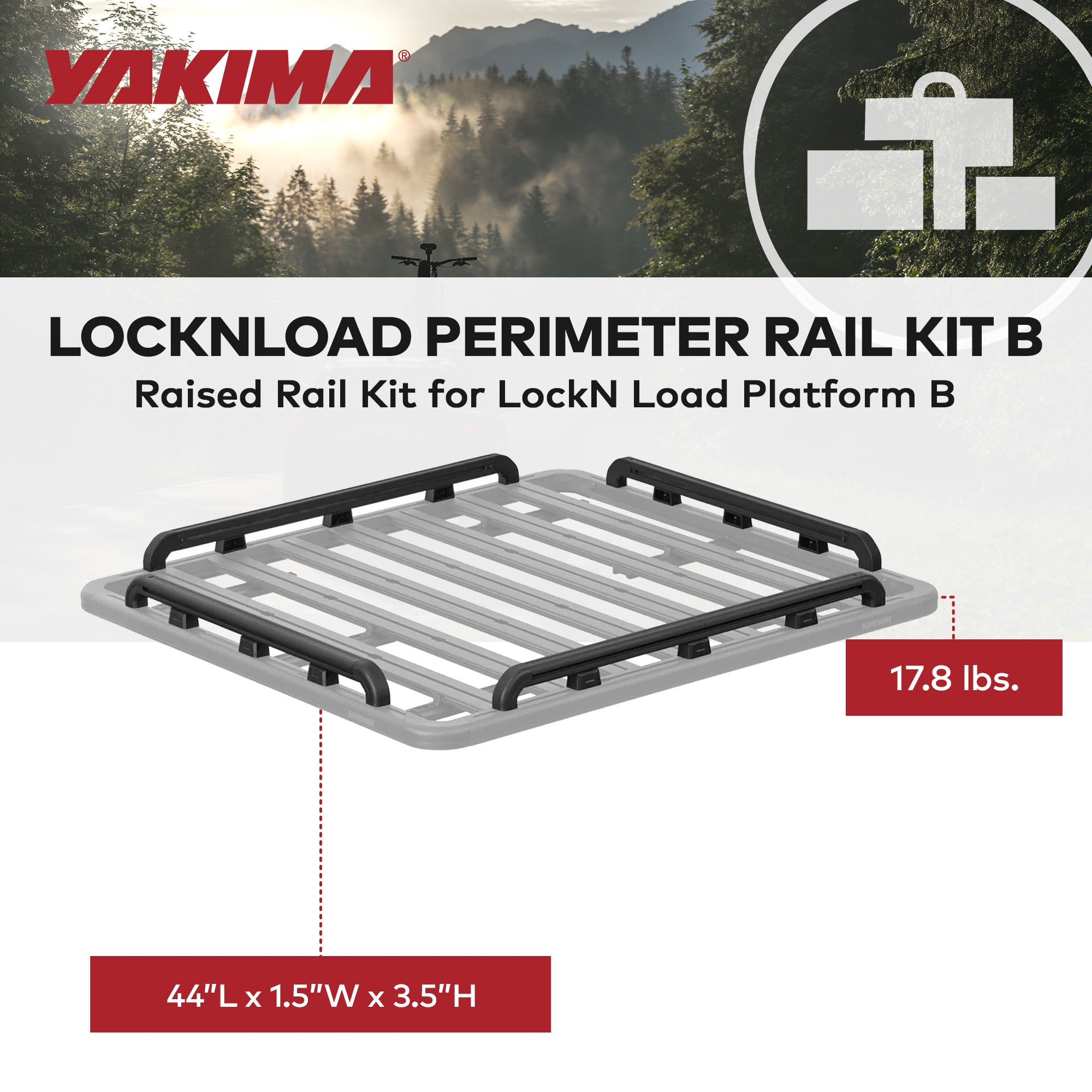 YAKIMA 60 by 54 Inch LockNLoad Perimeter Raised Rail Kit for Roof Rack, 4 Rails - VMInnovations