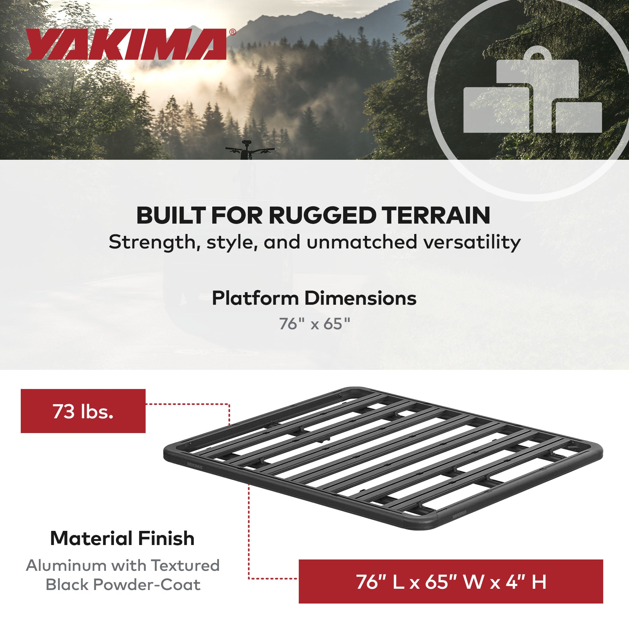 Yakima 76 by 65 Inch LockNLoad 3 Bar System Heavy Duty Roof Rack Platform, Black - VMInnovations