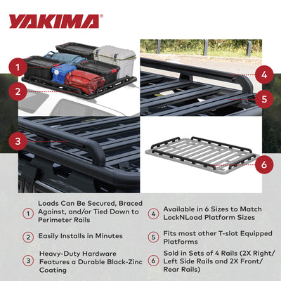 Yakima 76 by 65 Inch LockNLoad Perimeter Raised Rail Kit for Roof Rack, 4 Rails
