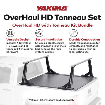 Yakima Aluminum OverHaul HD Towers with Tonneau Kit Mounting Hardware, Black - VMInnovations