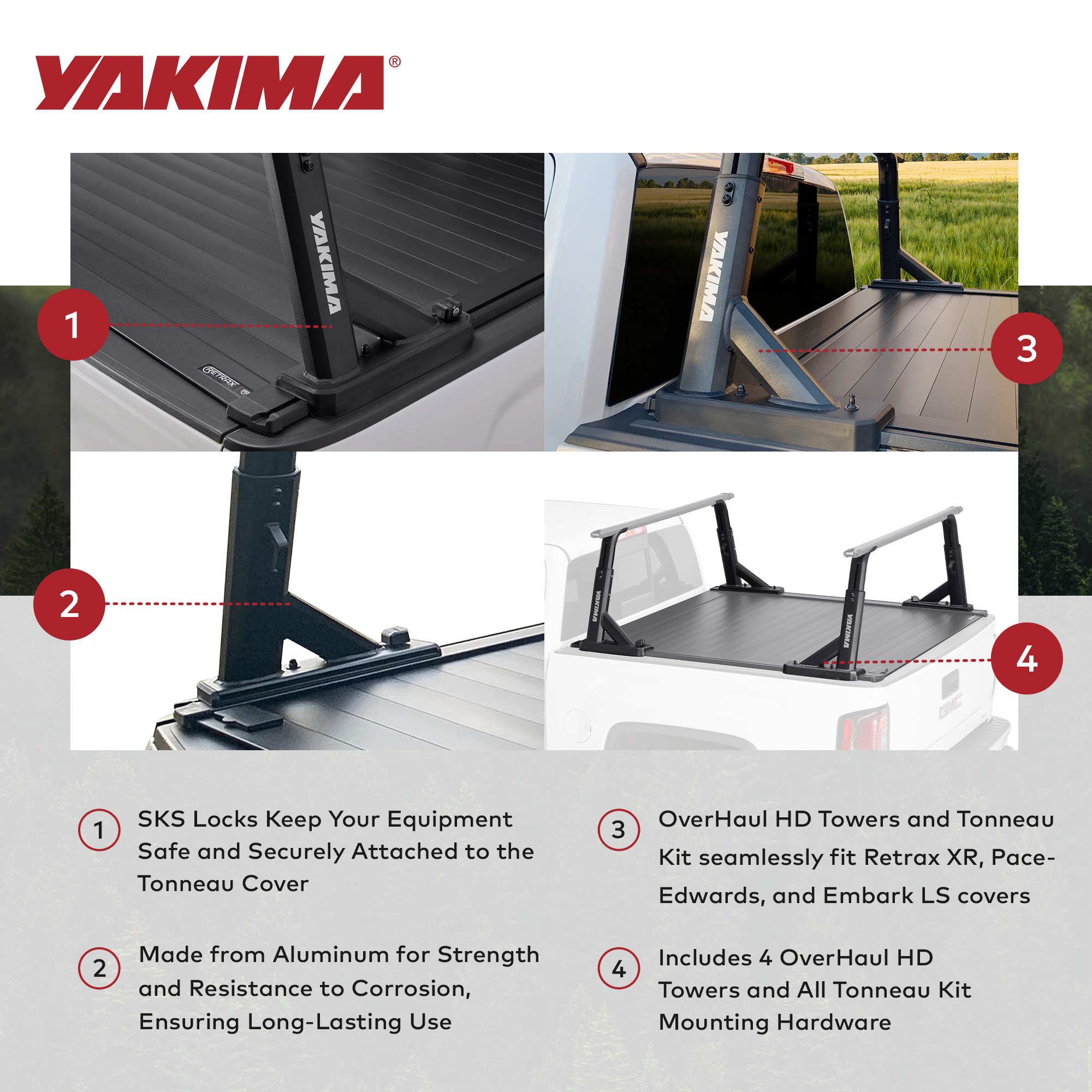 Yakima Aluminum OverHaul HD Towers with Tonneau Kit Mounting Hardware, Black - VMInnovations