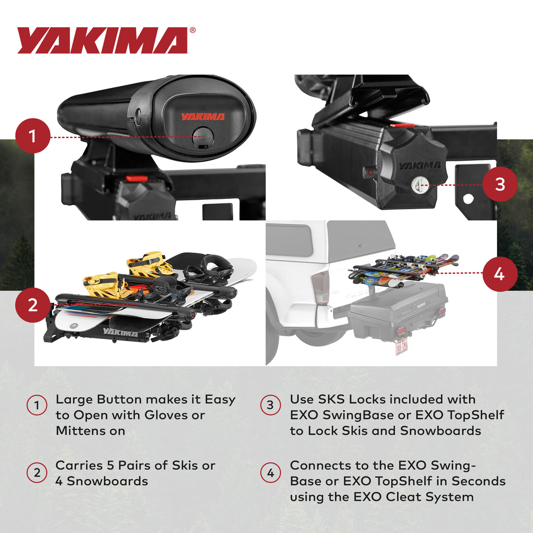 Yakima EXO SnowBank 5 Ski or 4 Snowboard Universal Mount Travel Roof Rack, Black