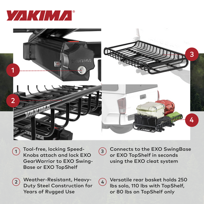 Yakima EXO GearWarrior Heavy Duty Alloy Steel Cargo Basket Mount, Blk (Open Box)
