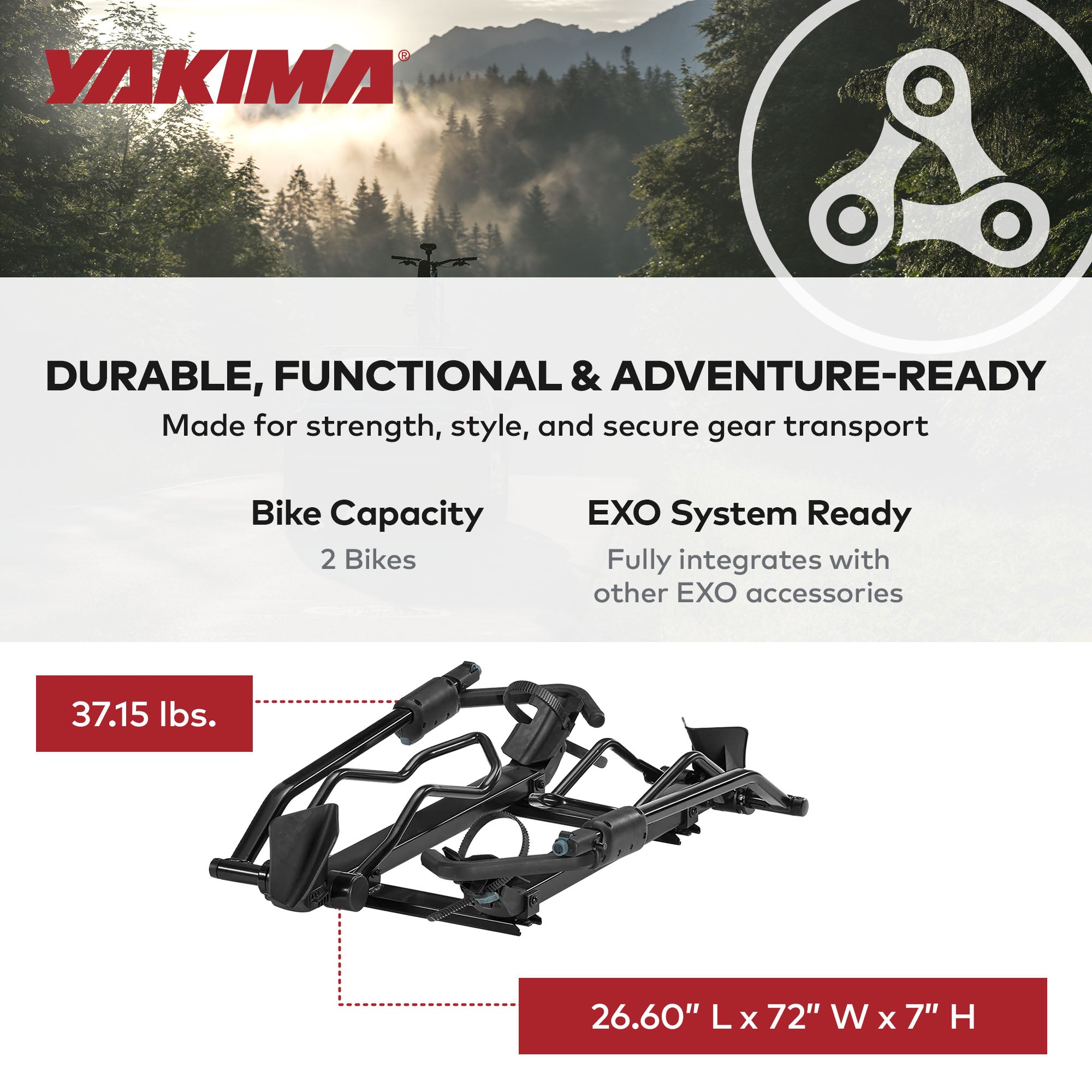 Yakima EXO DoubleUp 2 Bike Capacity for EXO SwingBase or EXO TopShelf, Black - VMInnovations