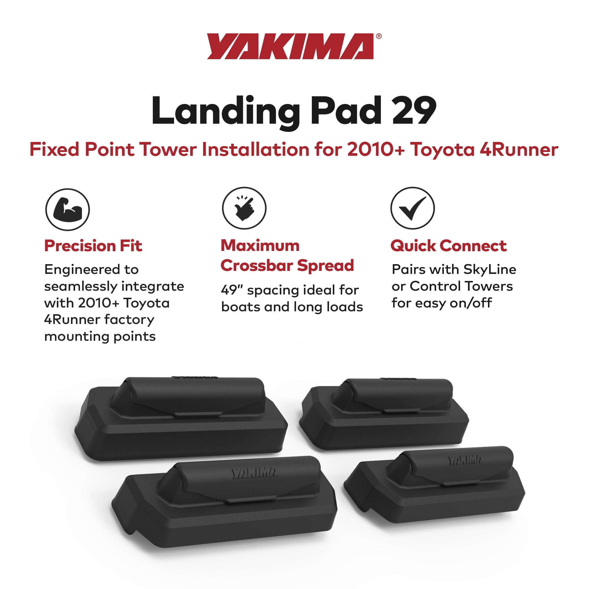 YAKIMA Landing Pad 29 Fixed Point Tower Mounts for Rail Rooftops (Open Box)