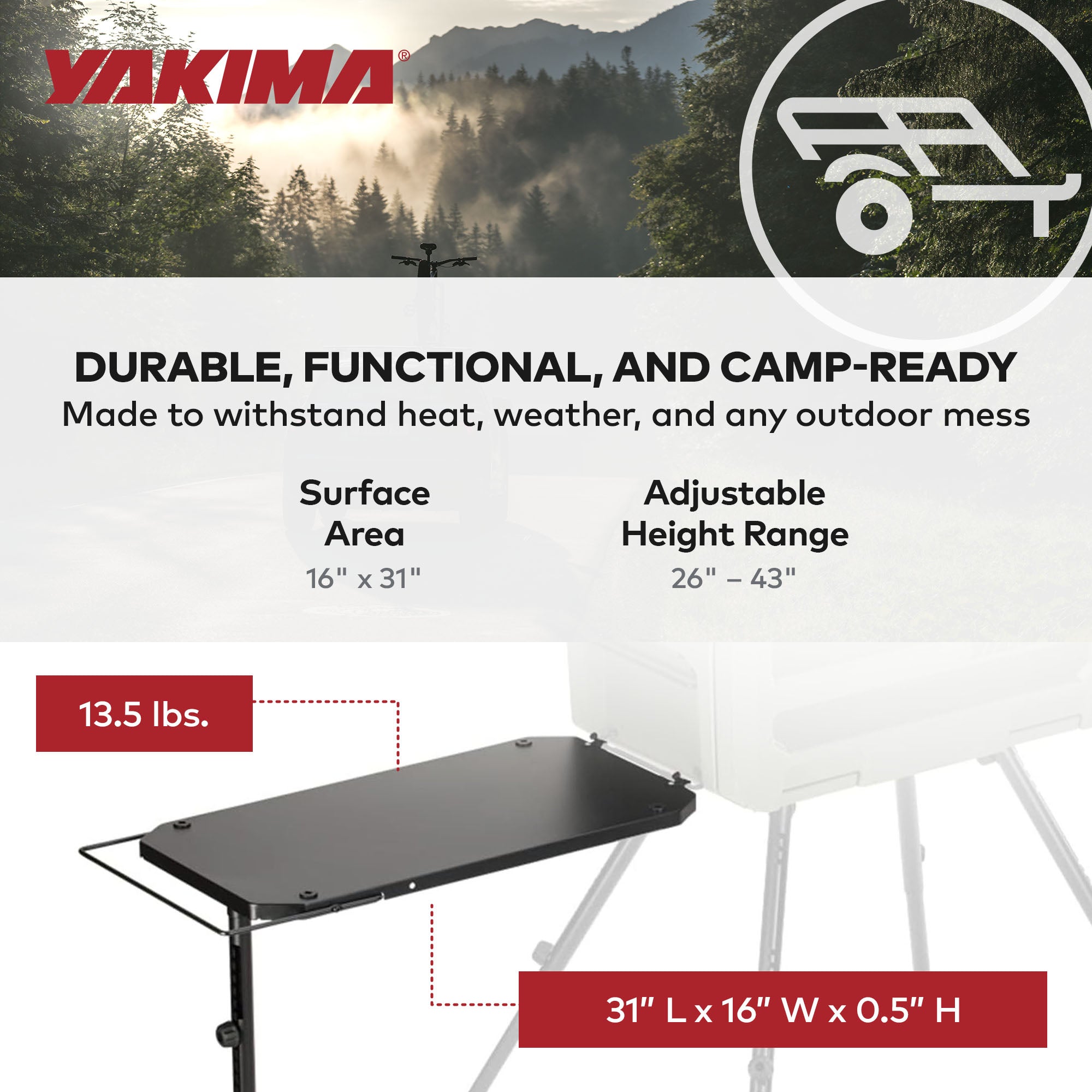 Yakima EXO OpenRange 16 x 31 in. Metal Side Table for Stove Propane Tanks, Black - VMInnovations