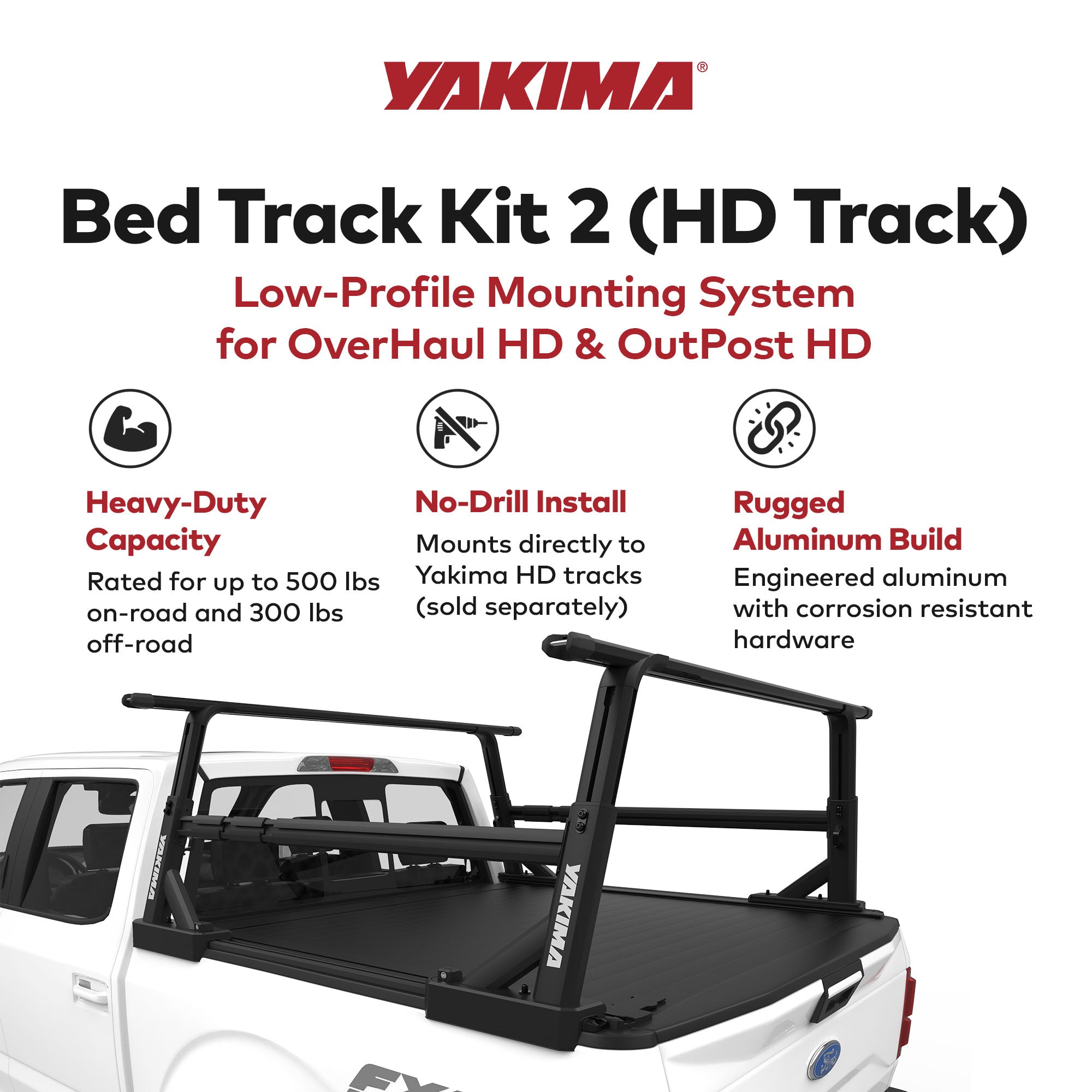 YAKIMA Truck Bed Track HD Kit for OverHaul HD and OutPost HD (Set of 2), Black - VMInnovations