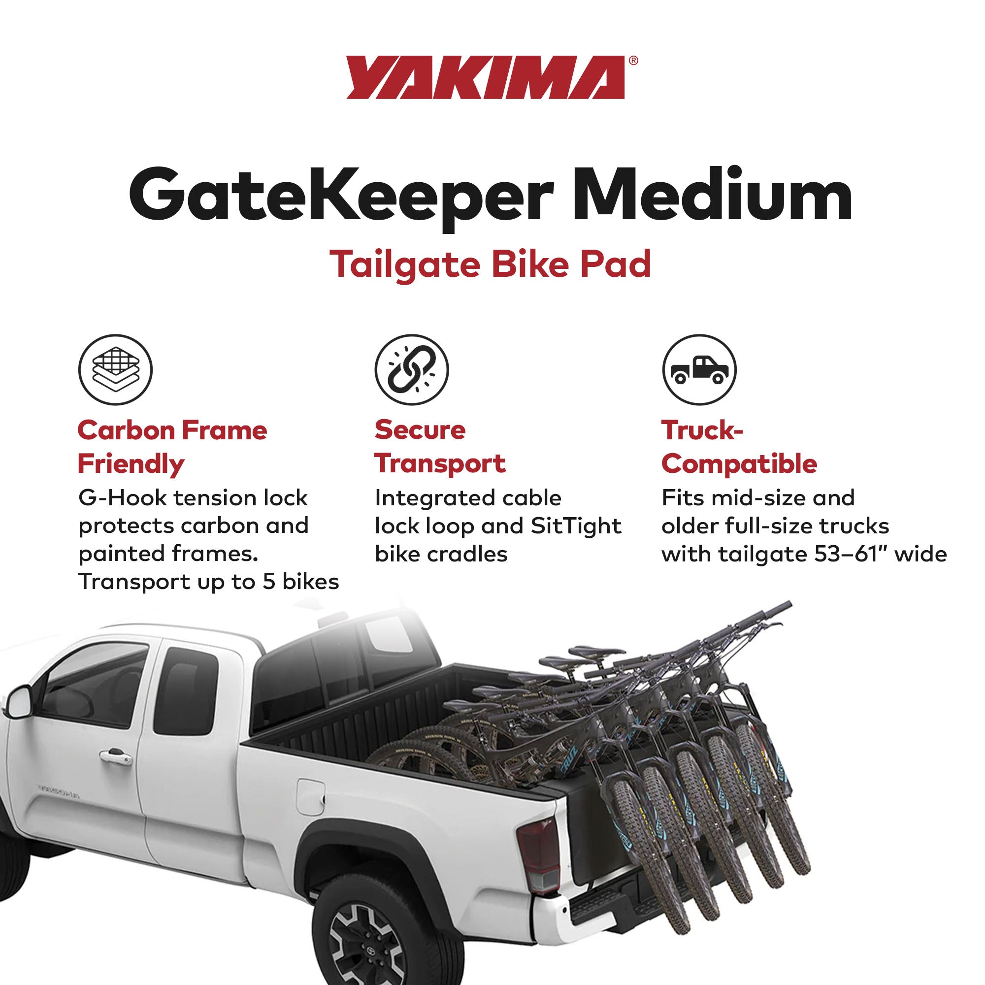 Yakima GateKeeper Truck Bed Tailgate Pad for Transport, Up to 6 Bikes, Black - VMInnovations