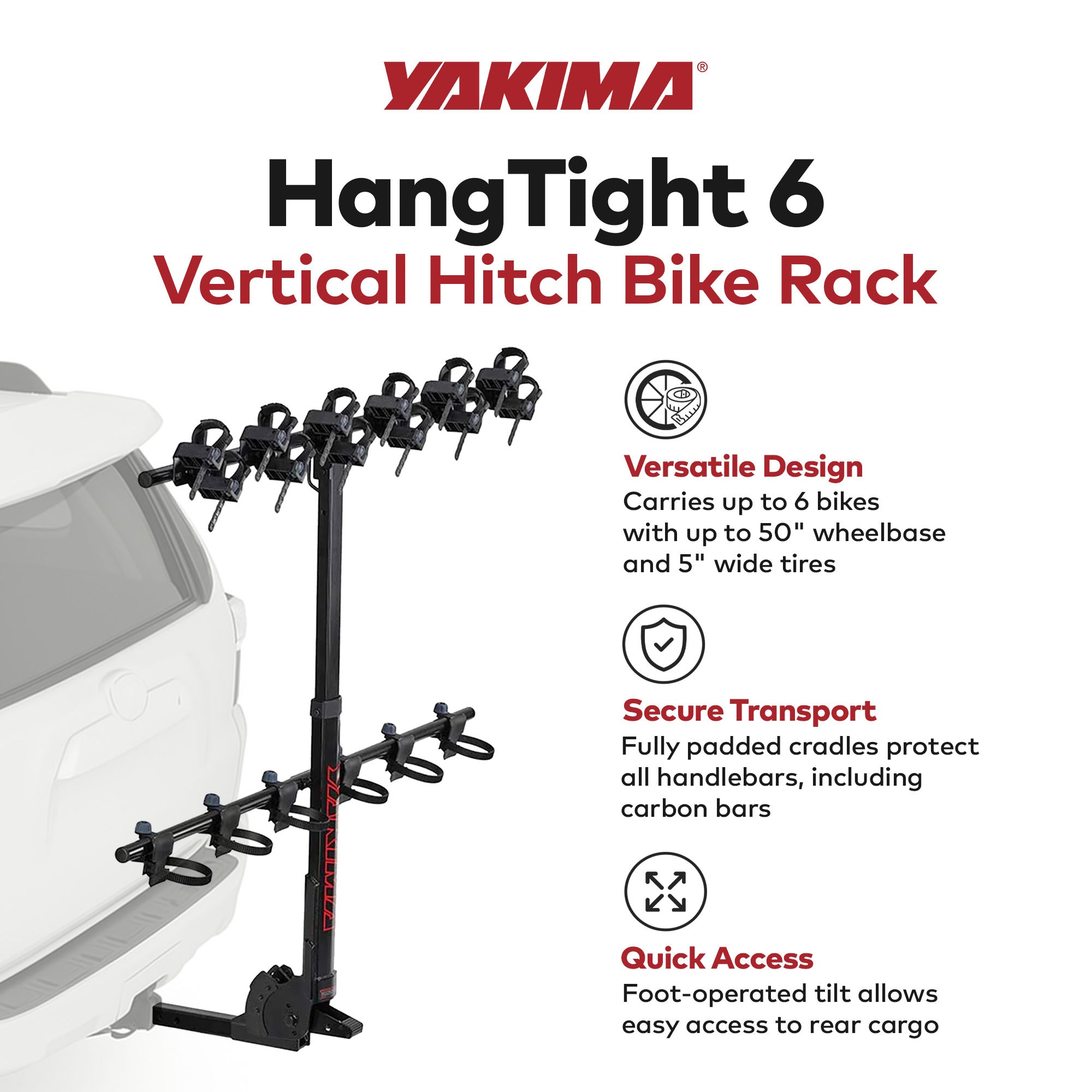 Yakima HangTight 6 Vertical Hanging Hitch Bike Rack for 2 Inch Hitch Receivers - VMInnovations