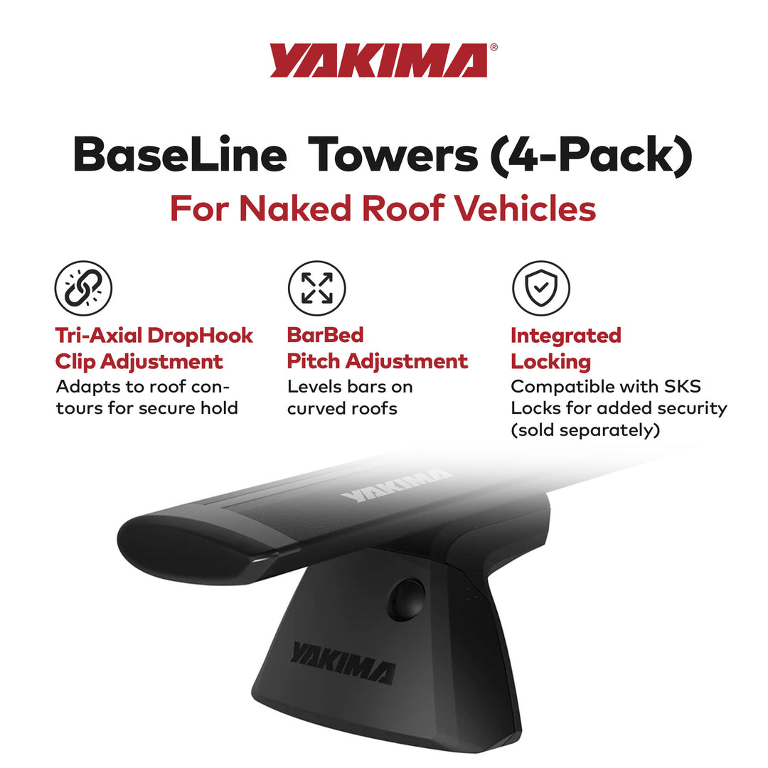 YAKIMA Adjustable Rack Towers for Vehicles with Naked Roof, Set of 4 (Open Box)