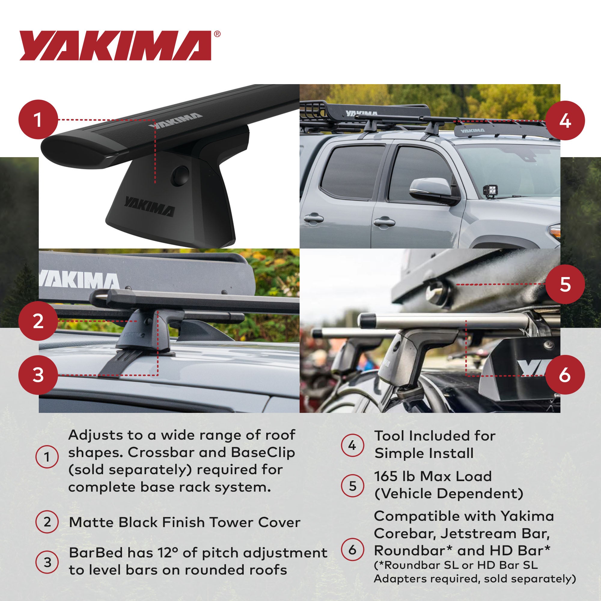 YAKIMA BaseLine Adjustable Rack Towers for Vehicles with Naked Roof, Set of 4 - VMInnovations
