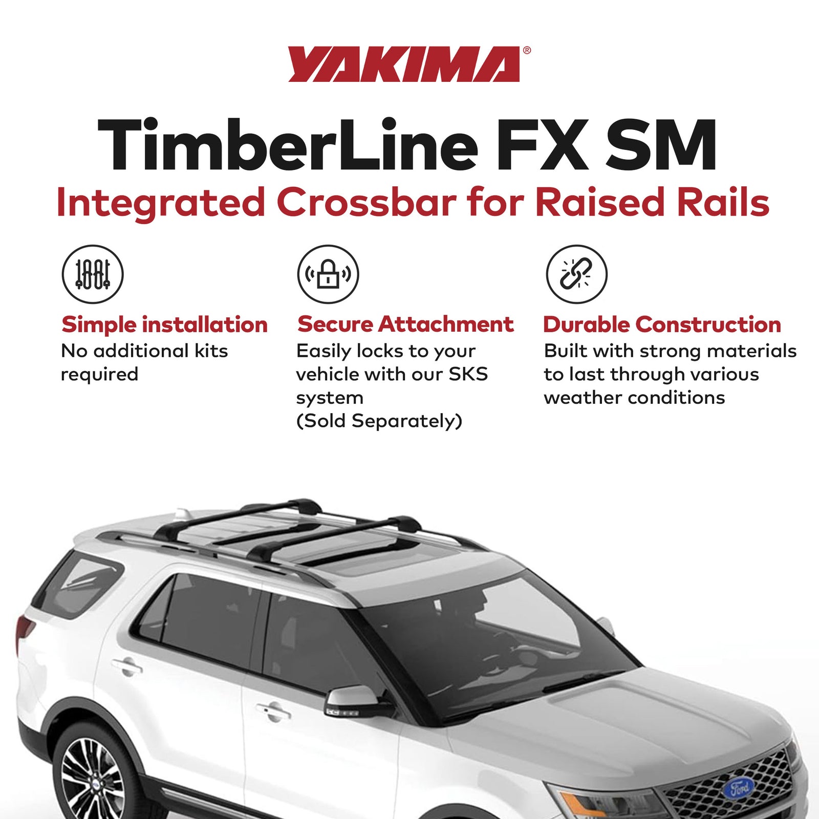 Yakima TimberLine FX SM Single Integrated Crossbar for Raised Rails, Matte Black - VMInnovations