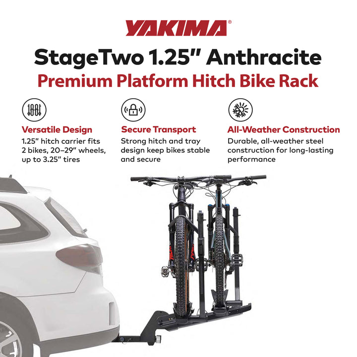 Yakima StageTwo Premium 4 Bike Tray Hitch Bike Rack Compatible w/ 52" Wheelbases