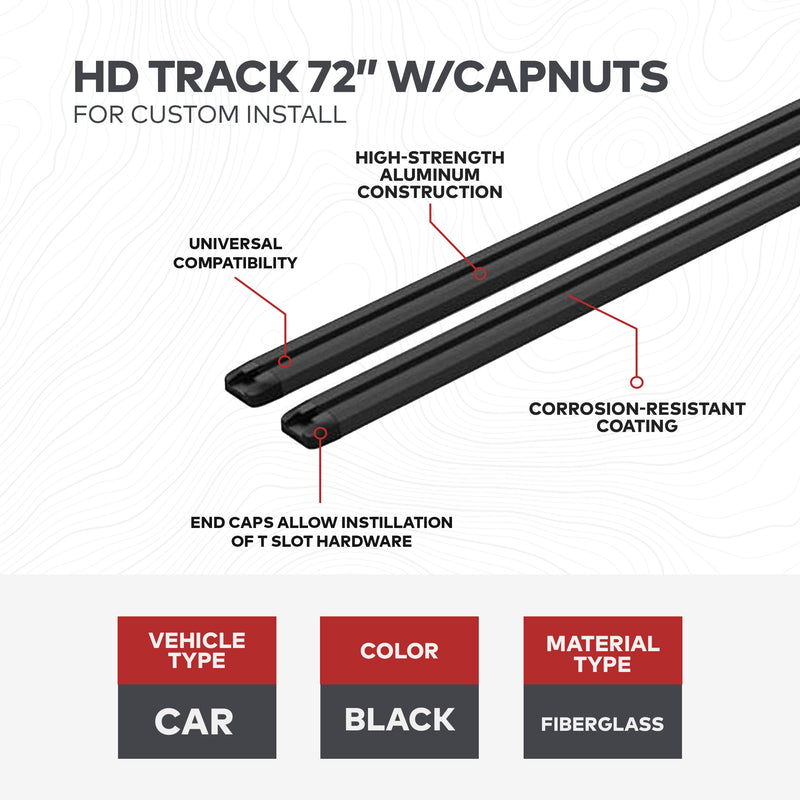 Yakima HD Track 72 Inch Car Roof Top Rack Mounting System with CapNuts, Black