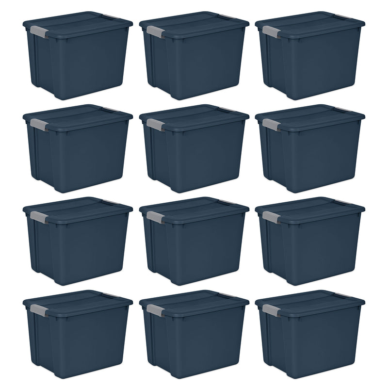 Sterilite 12 Gal Stackable Plastic Storage Tote Container w/ Lid, Blue (12 Pack)
