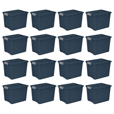 Sterilite 12 Gal Stackable Plastic Storage Tote Container w/ Lid, Blue (16 Pack)