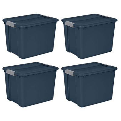 Sterilite 12 Gal Stackable Plastic Storage Tote Container w/ Lid, Blue (4 Pack)