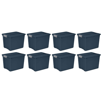 Sterilite 12 Gal Stackable Plastic Storage Tote Container w/ Lid, Blue (8 Pack)