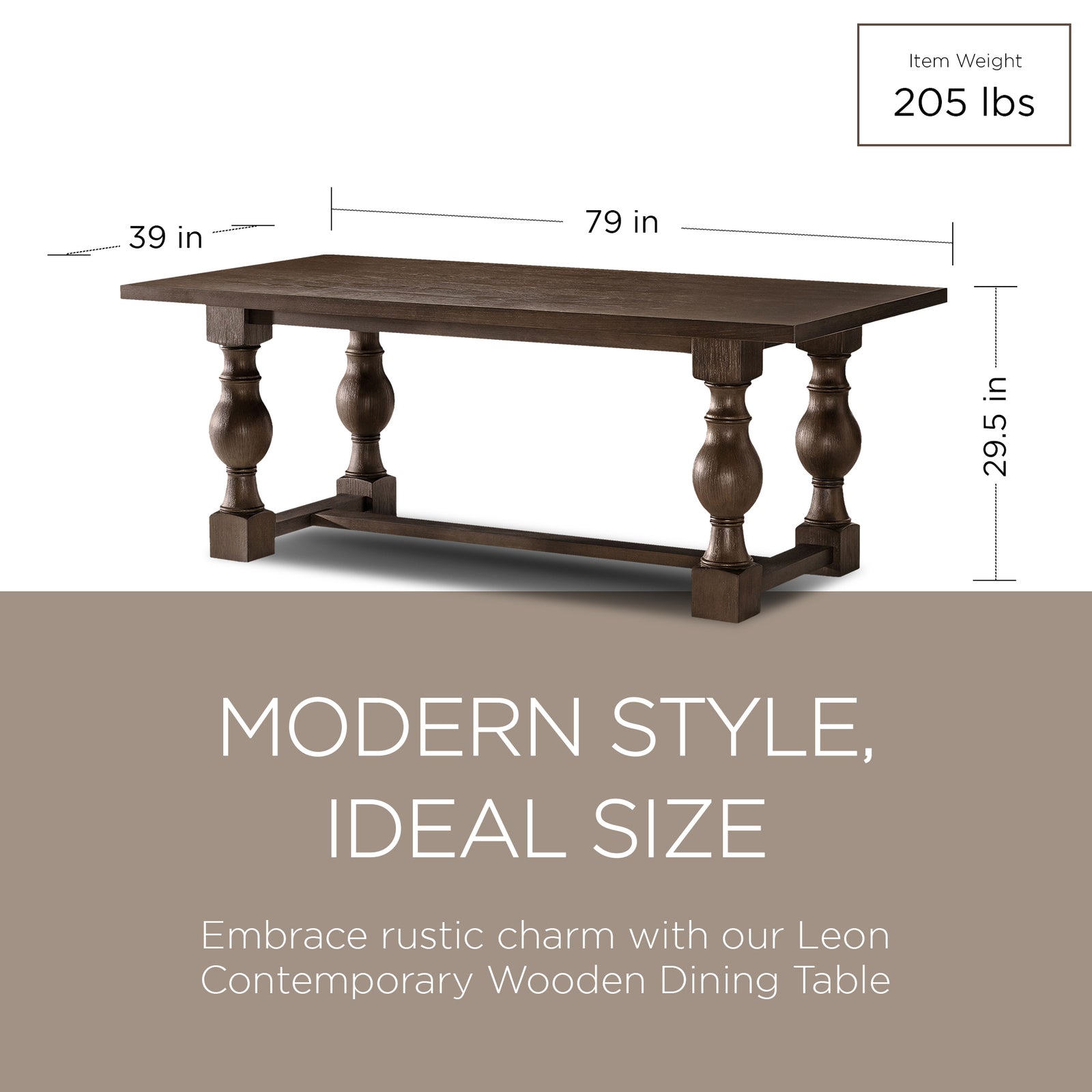Maven Lane Leon Traditional Wooden Dining Table in Antiqued Brown Finish - VMInnovations