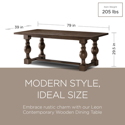 Maven Lane Leon Traditional Wooden Dining Table in Antiqued Brown Finish - VMInnovations